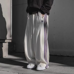 Needles Butterfly Embroidery European and American Style Straight Leg Patchwork Pants, Unisex Couple Solid Color Sports Casual Sports Pants (Instagram Style)