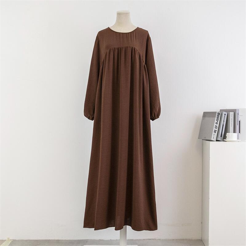 Cross-border foreign trade loose large size long-sleeved solid color pullover robe dress spring and autumn Korean version fat girl over-the-knee long skirt dress - Image 10