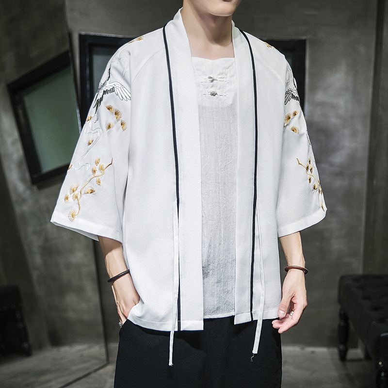 AliExpress new Chinese style round dragon embroidery three-quarter sleeve cardigan Hanfu sunscreen clothing men's Japanese loose jacket men - Image 15