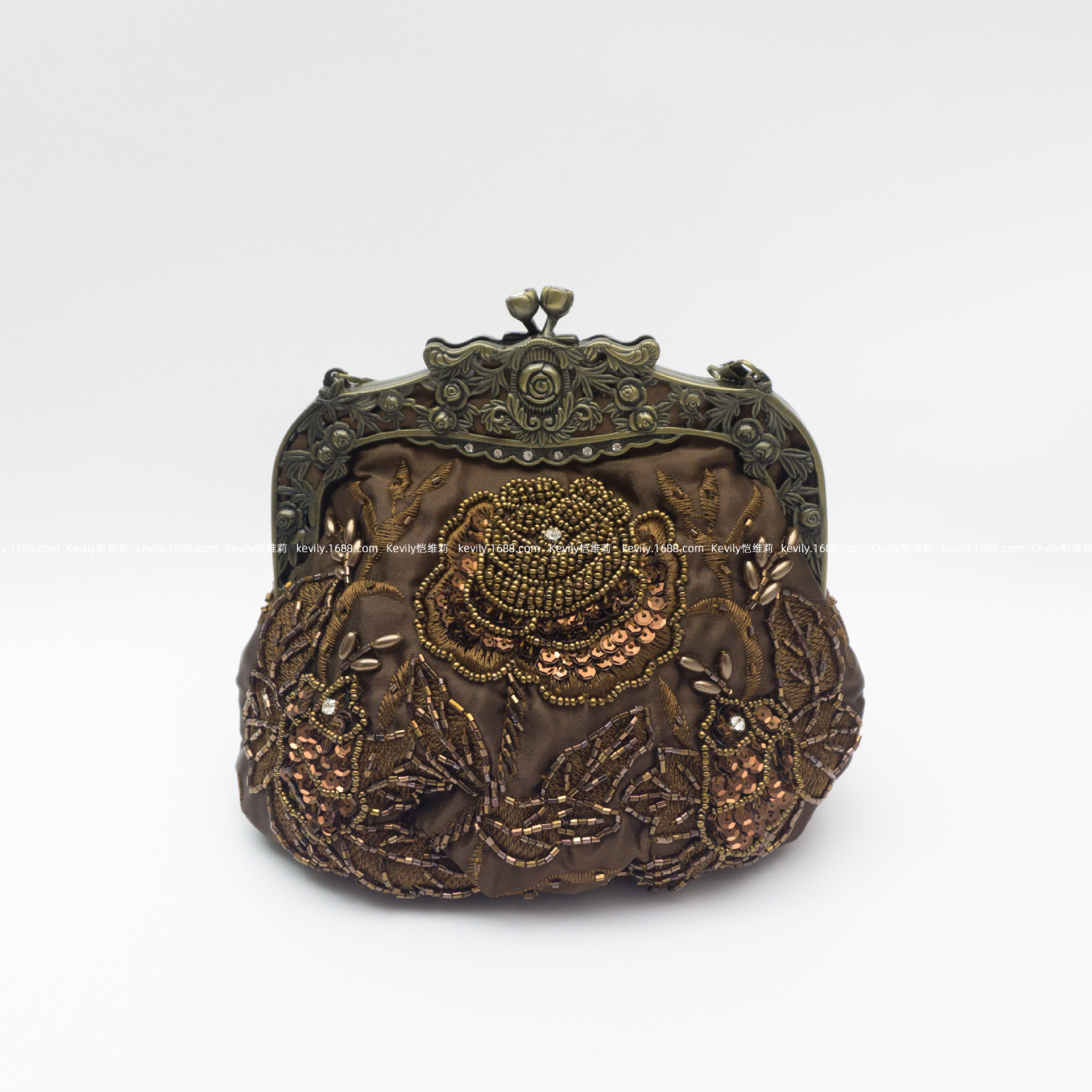 Kaiweili handmade beaded flower evening bag retro old Shanghai cheongsam bag Amazon hot style embroidered mouth gold bag - Image 17