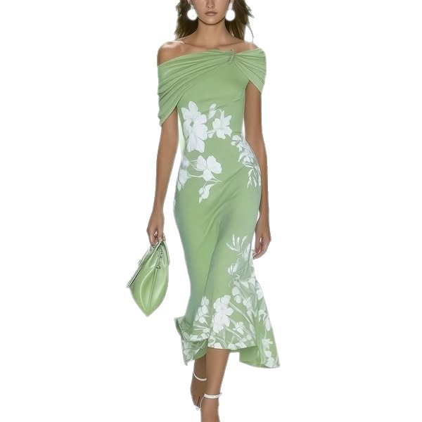 2025 European and American Women's Clothing, Cross-border Amazon, Digital Printed Off-Shoulder Short-Sleeve Summer Dress - Image 2