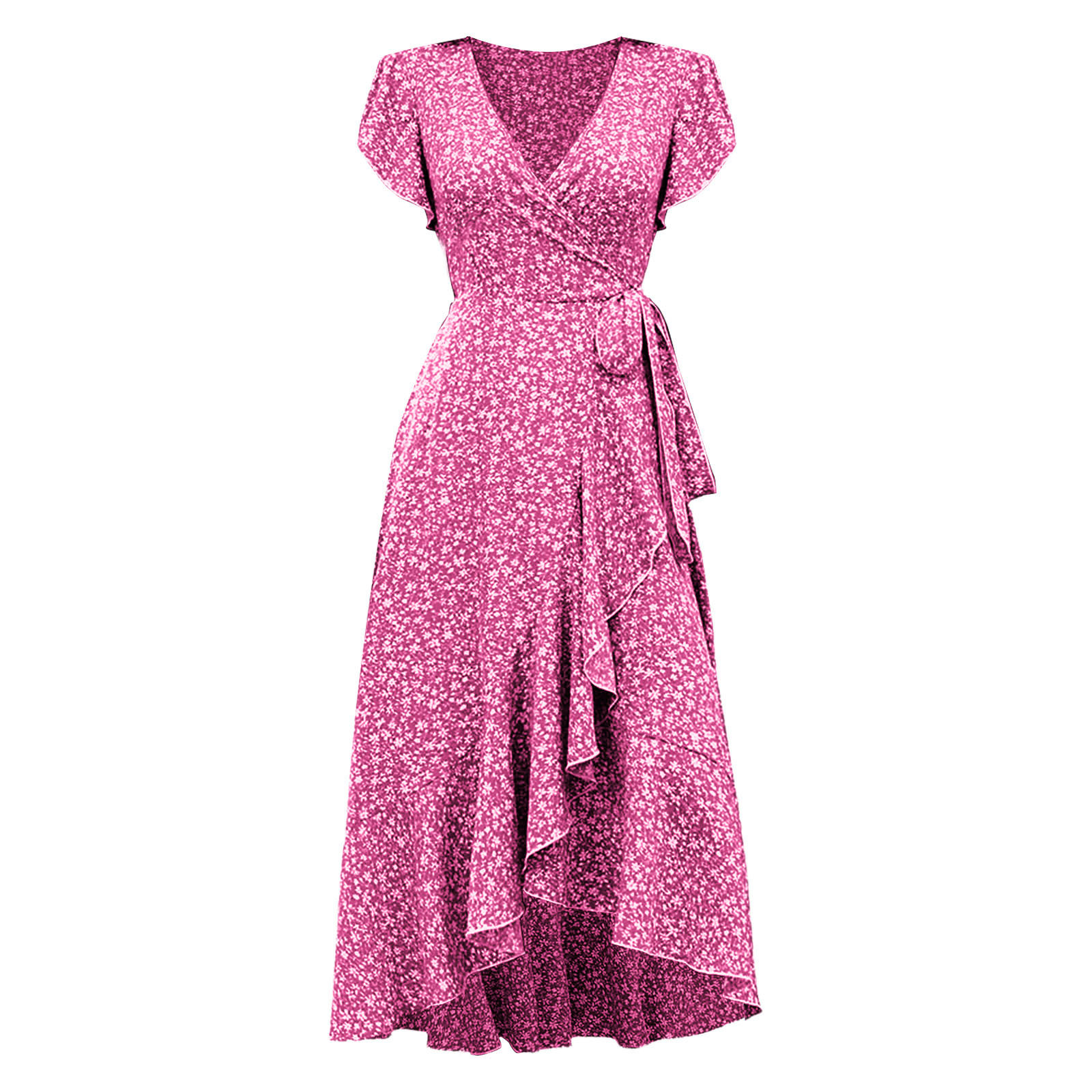 Independent Amazon cross-border e-commerce platform, floral print V-neck cardigan with tie-up short sleeves, bohemian style, full skirt, vacation dress - Image 13