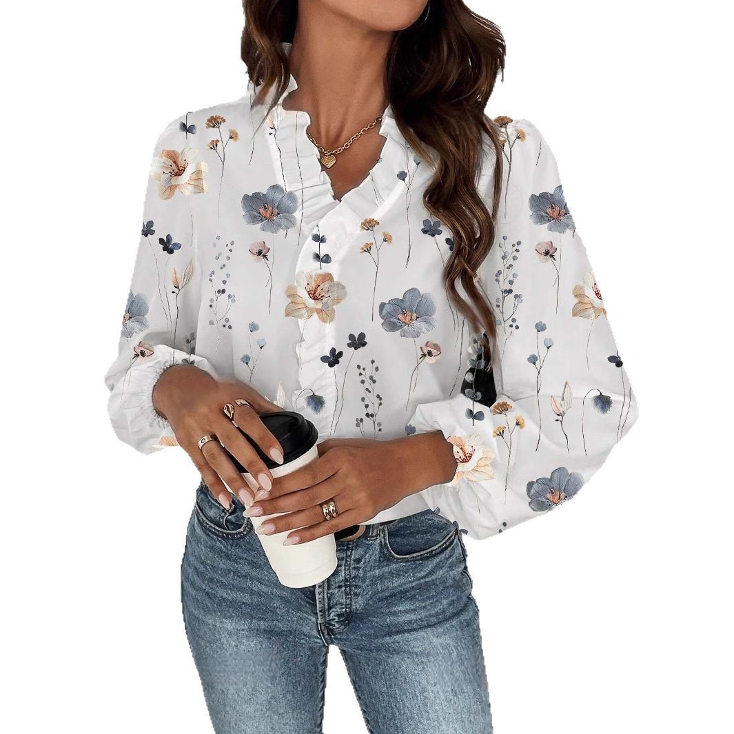 2026 Amazon Foreign Trade Cross-border Wish Independent Station European and American Spring and Autumn Ruffled Blouse Women's Long Sleeve Shirt - Image 6