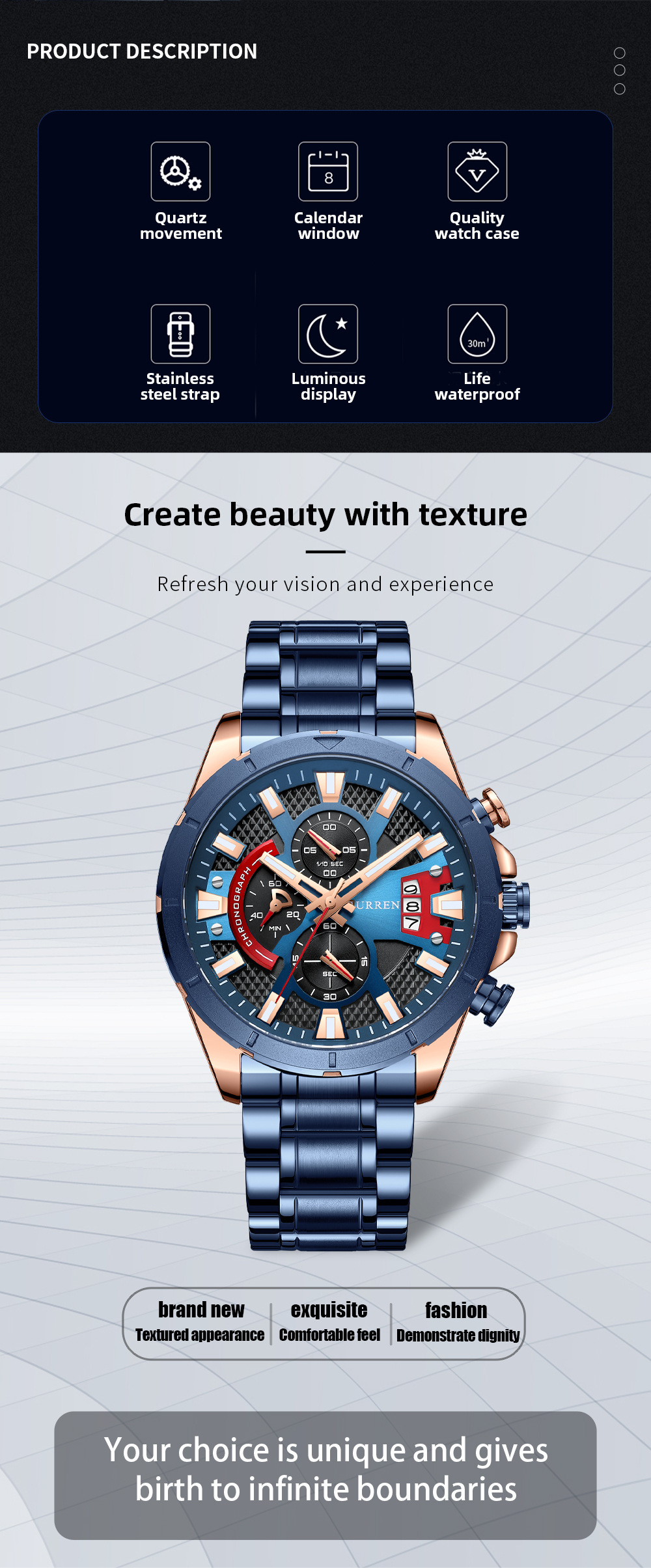 Curren/Careen 8401 Men's Watch Six Hand Watch Quartz Watch Steel Band Watch Calendar Men's Watch - Image 11