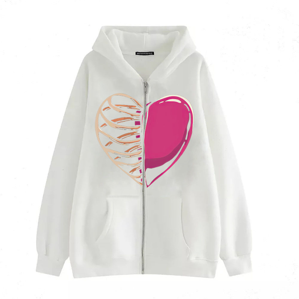 New arrival Skull Wings Hooded Zipper Sweatshirt Women Korean Style Plus Velvet Thickened Loose Sports Cardigan Sweatshirt Women - Image 30
