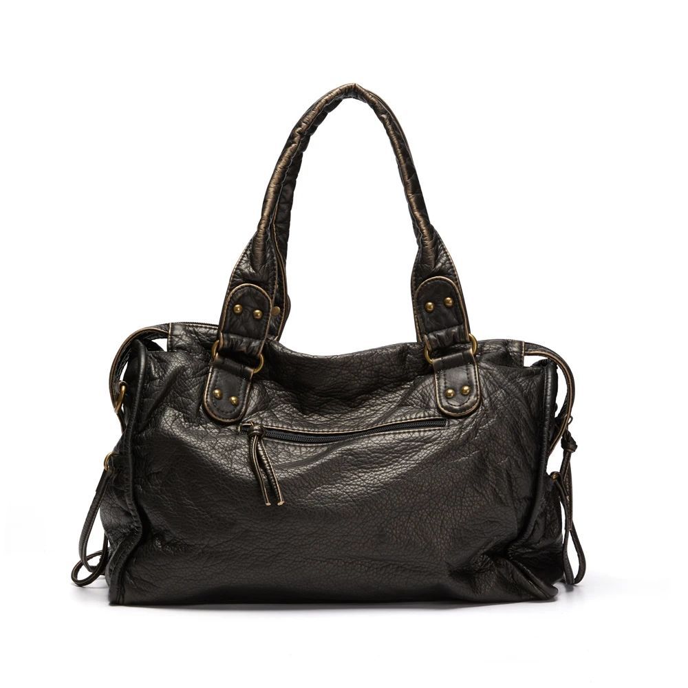 French retro motorcycle bag shoulder messenger bag tote bag large bag women's large capacity bag washed bag soft leather bag European - Image 12