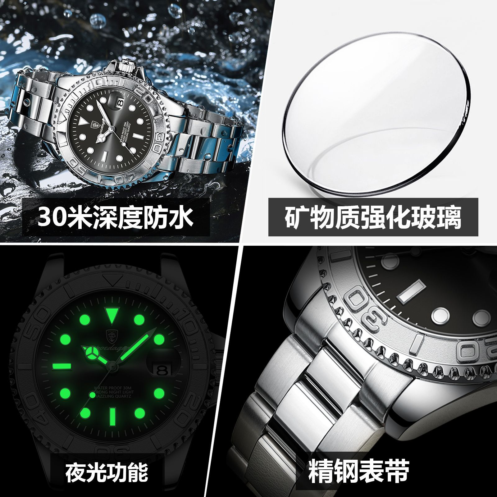 Swiss brand men's watch, waterproof, luminous, stylish new quartz wristwatch, live stream, export hot-selling item, dropshipping available. - Image 2