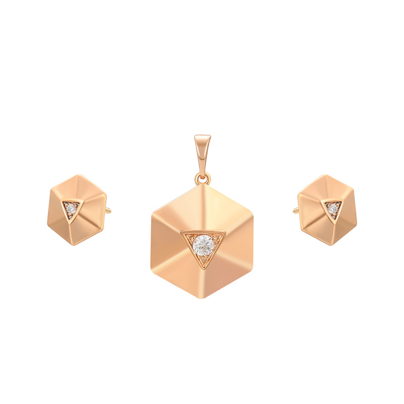 Xuping Fashionable Simple Retro Style Earrings Pendant Jewelry Set, Copper Alloy Geometric Polygon Jewelry Wholesale for Women - Image 6