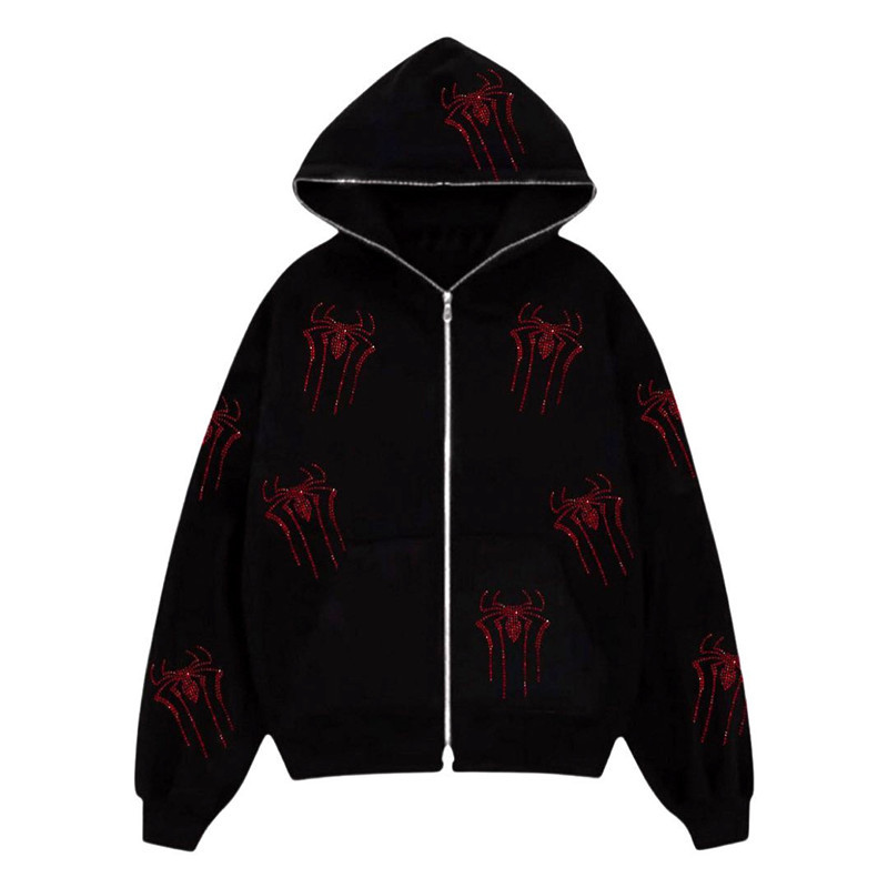 2022 AliExpress New Ladies Street Hoodie Skull Rhinestone Zipper Hooded Hoodie - Image 22