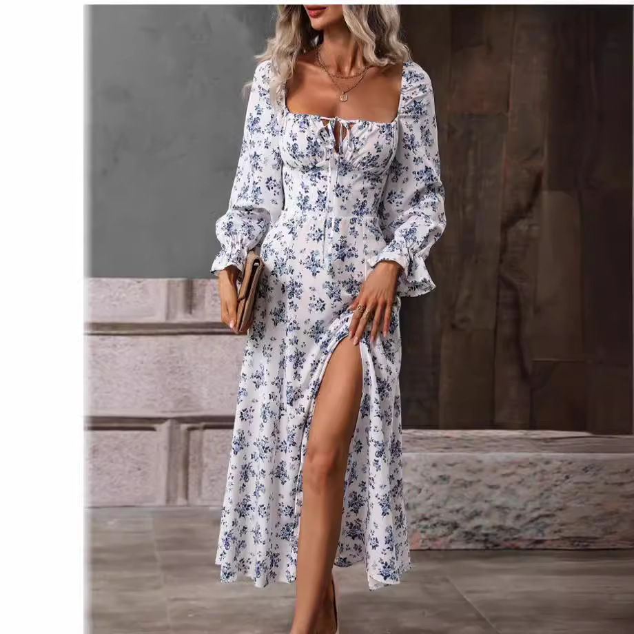 2025 Cross-border Spring and Autumn New Amazon AliExpress European and American Printed Long Sleeve Backless Bohemian Dress - Image 4