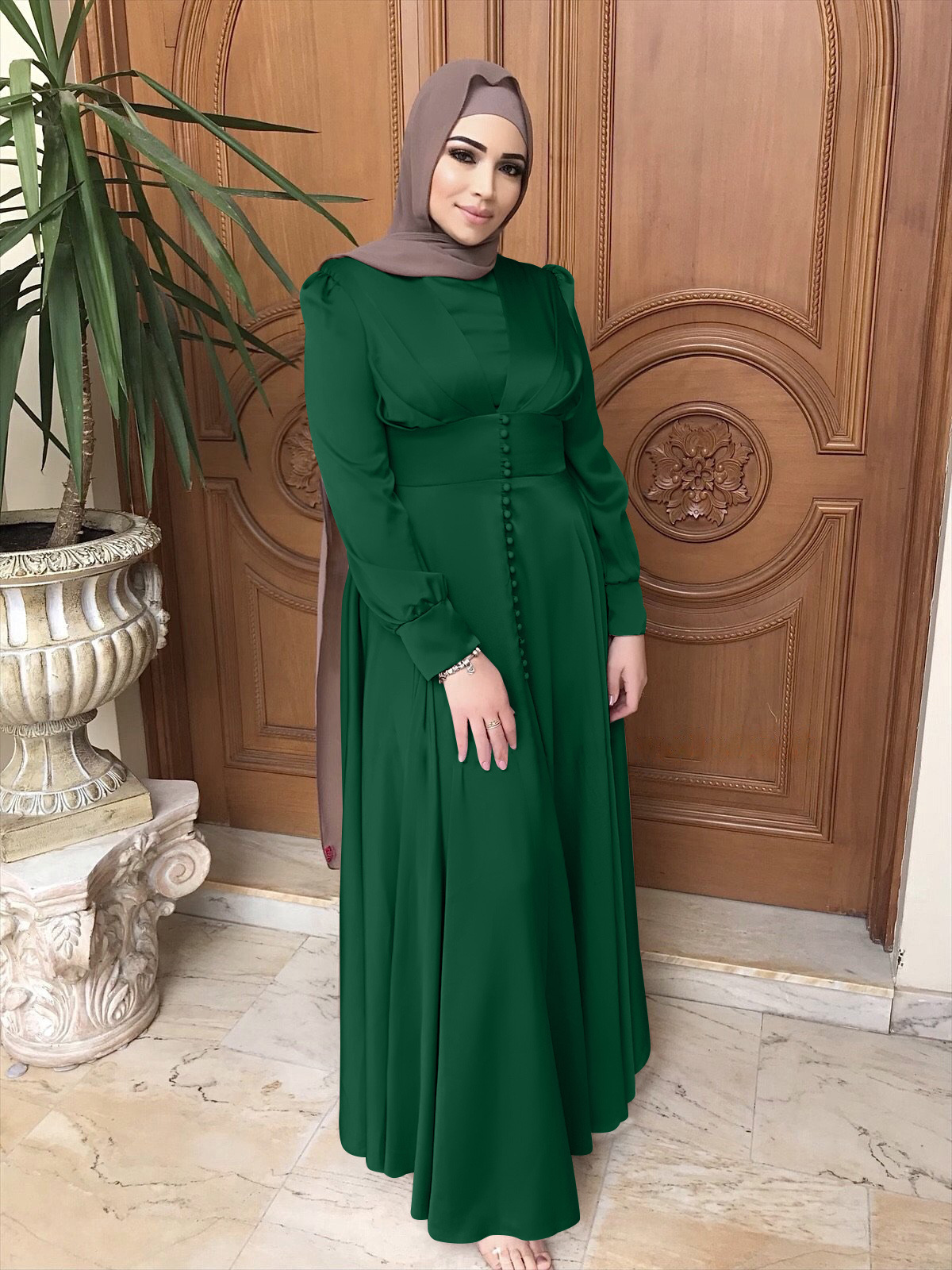 New cross-border Middle East Muslim women's dress summer elegant satin beaded dress muslim abaya - Image 8