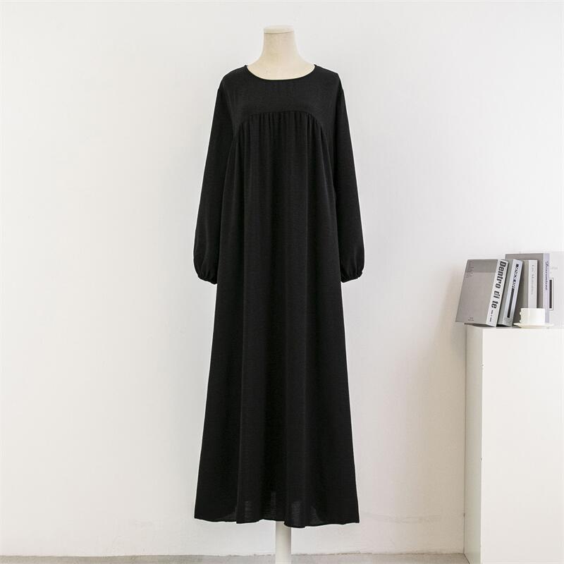 Cross-border foreign trade loose large size long-sleeved solid color pullover robe dress spring and autumn Korean version fat girl over-the-knee long skirt dress - Image 7