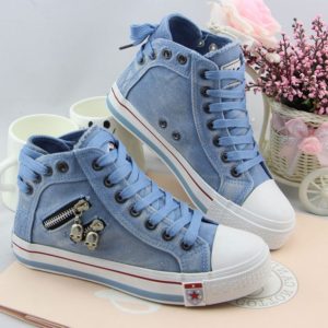 Denim high-top canvas shoes for women Korean casual shoes 2024 spring and autumn new retro large size sneakers zipper