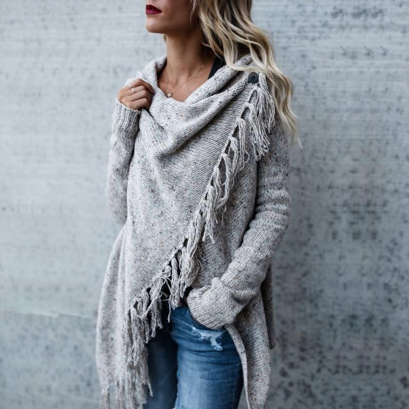 Cross-border 2023 women's clothing new AliExpress Amazon mid-length slim fashion Su diagonal style coat sweater women - Image 4