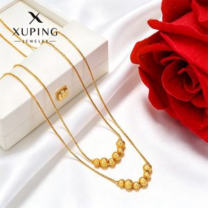 Xuping Fashionable and Simple 24k Color Plated Copper Alloy Double-Layer Round Bead Necklace, Classic Everyday Wear, Easy to Match, New Year's Necklace for Women