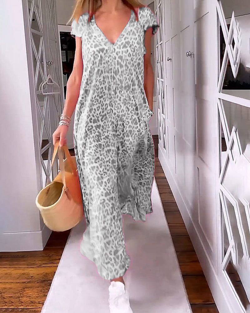 2023 cross-border European and American summer V-neck fashion dress Leopard print dress loose and slim - Image 6