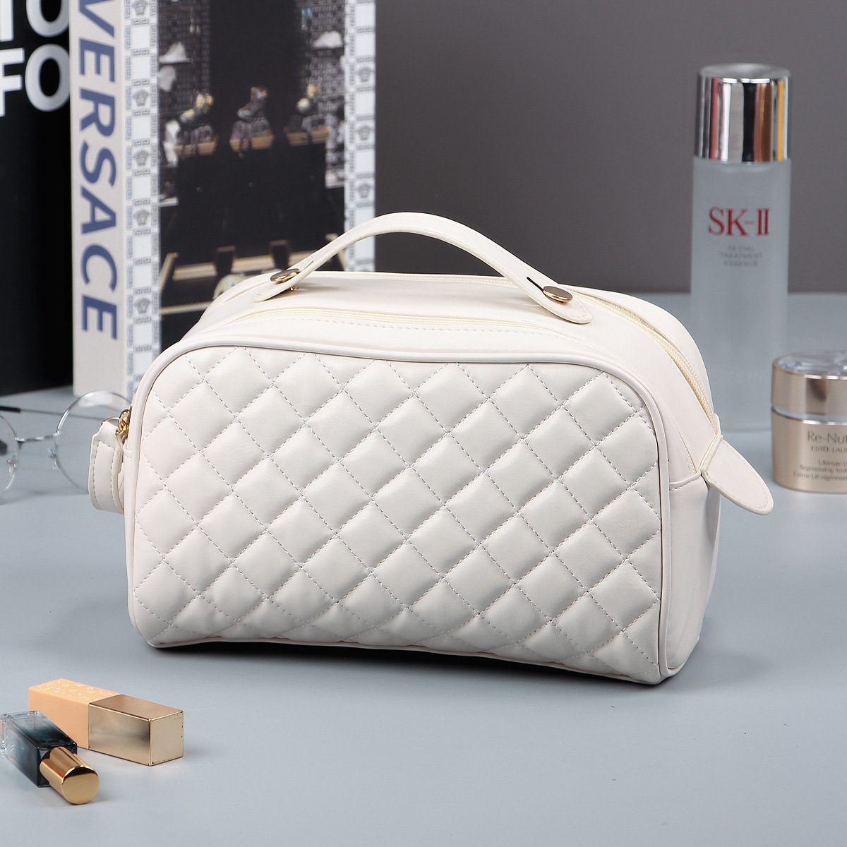Rishang Luggage Quilted Cosmetic Bag Women's Multifunctional Large Capacity Washing High-end Cross-border Padded Bag Autumn and Winter - Image 6