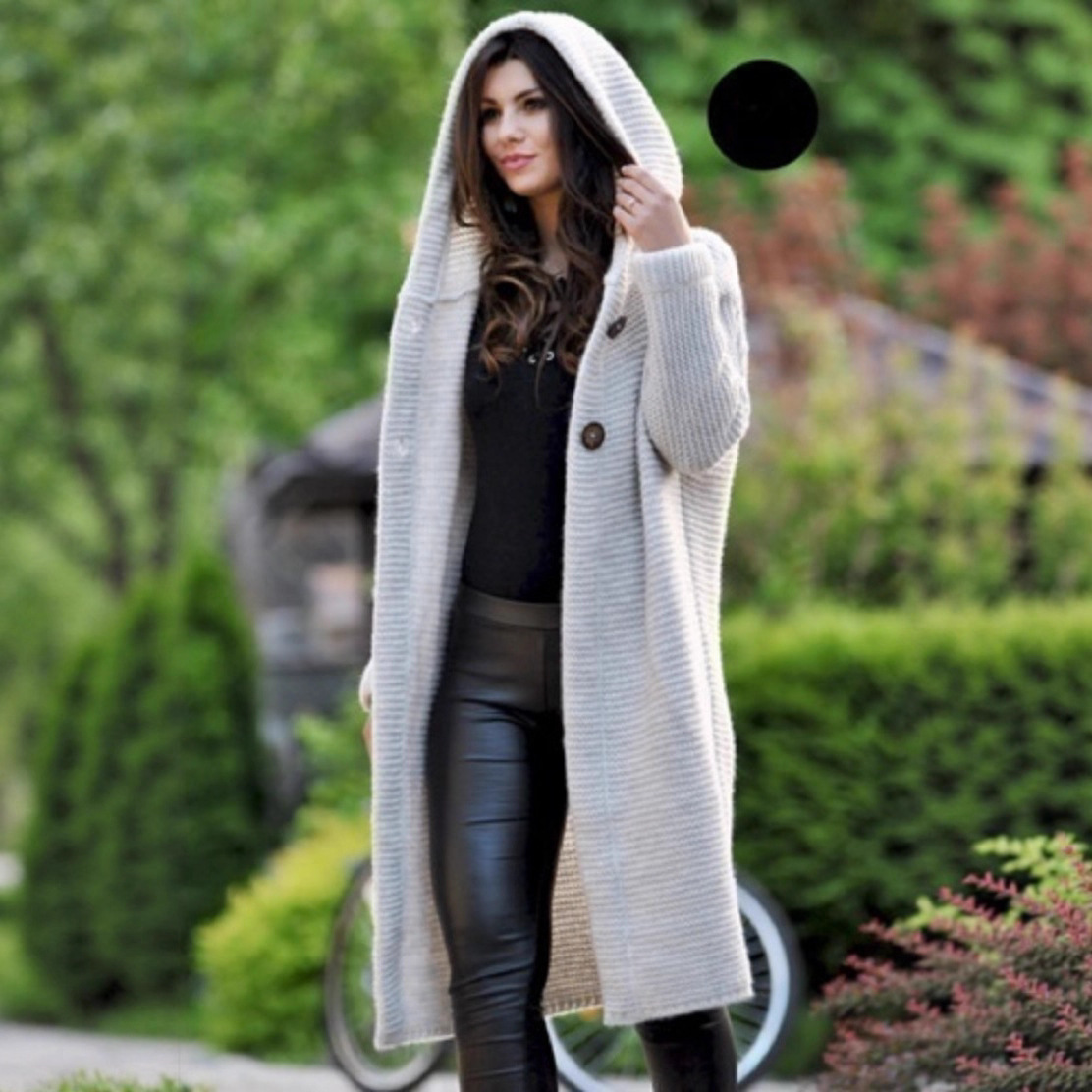 2025 Spring New Women's Clothing Cross-border eBay Amazon Wish Mid-length Sweater Hooded Cardigan Women's Knitwear - Image 2