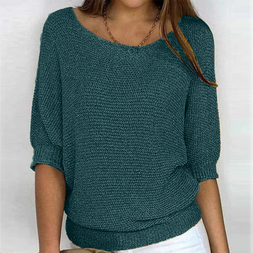 2026 New Russian AliExpress Wish Solid Color Crew Neck Knitted Top Women's Three-Quarter Sleeve Top Air Conditioning Shirt In Stock - Image 20