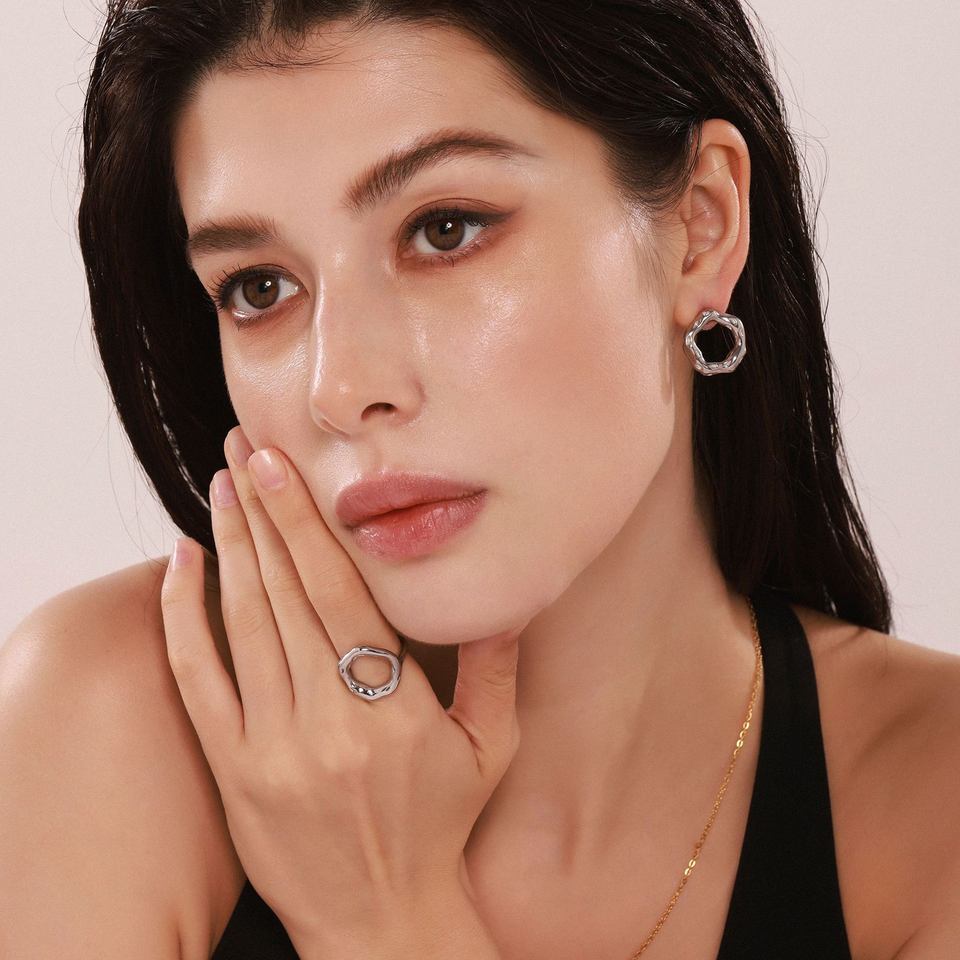 Sugar cube personalized minimalist geometric irregular earrings and rings, stainless steel gold-plated jewelry for women, colorfast. - Image 3