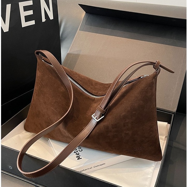 Autumn and winter lazy style retro frosted suede new single shoulder underarm bag simple tote bag large capacity commuter bag