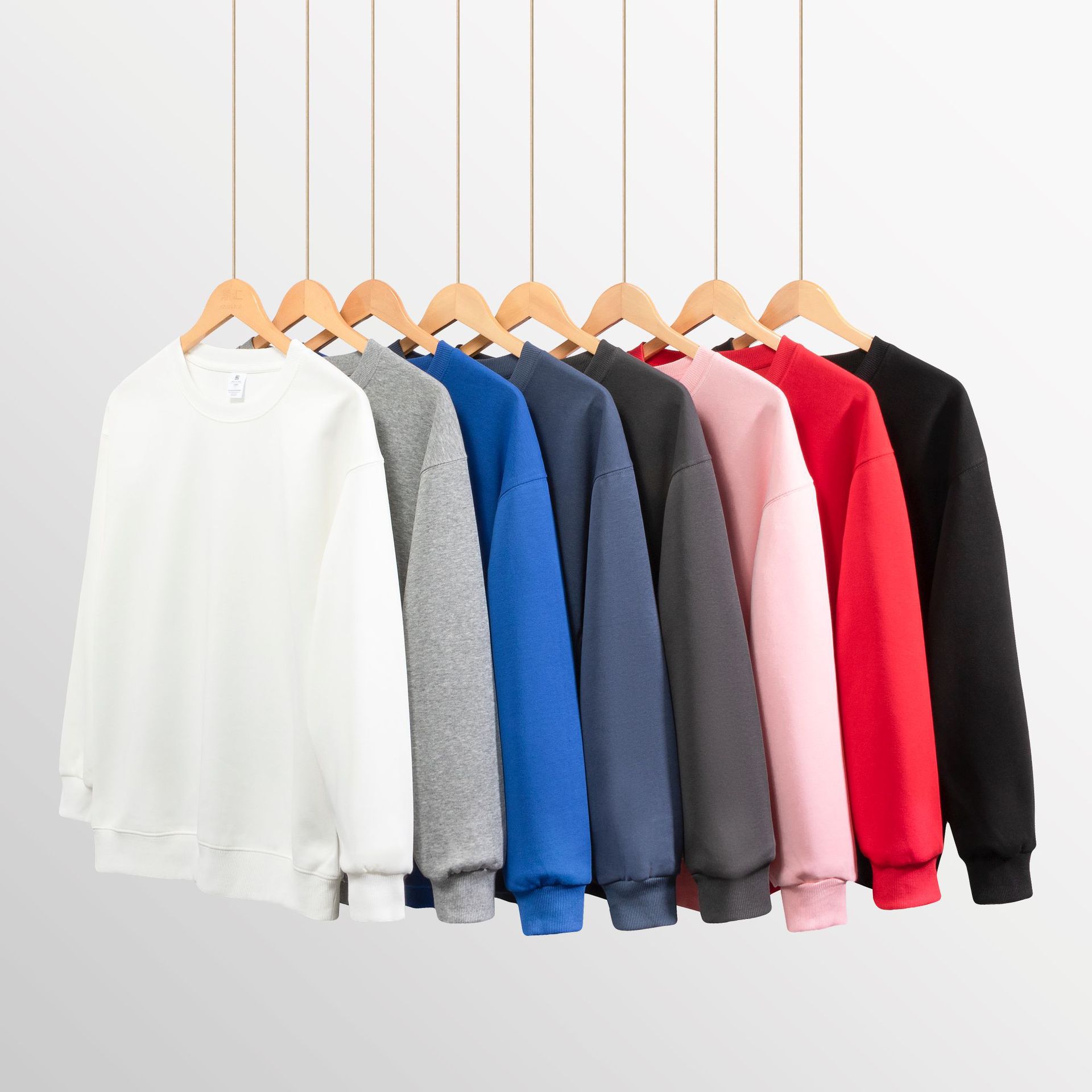 Cross-border European and American heavy loose solid color men's round neck blended cotton double-sided sweater women's Korean version of casual long sleeve couple - Image 2