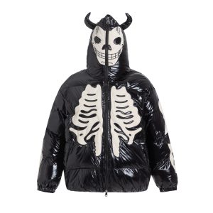 Zongchi Clothing Society trendy brand flocking embroidery skeleton hooded cotton coat men hip-hop loose couple puffer jacket