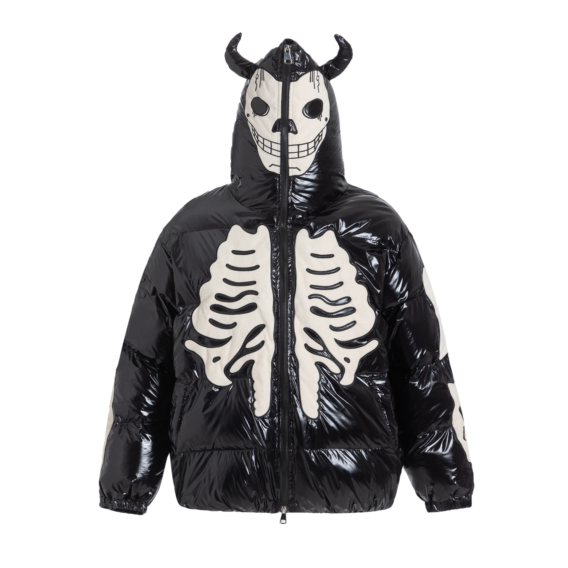 Zongchi Clothing Society trendy brand flocking embroidery skeleton hooded cotton coat men hip-hop loose couple puffer jacket