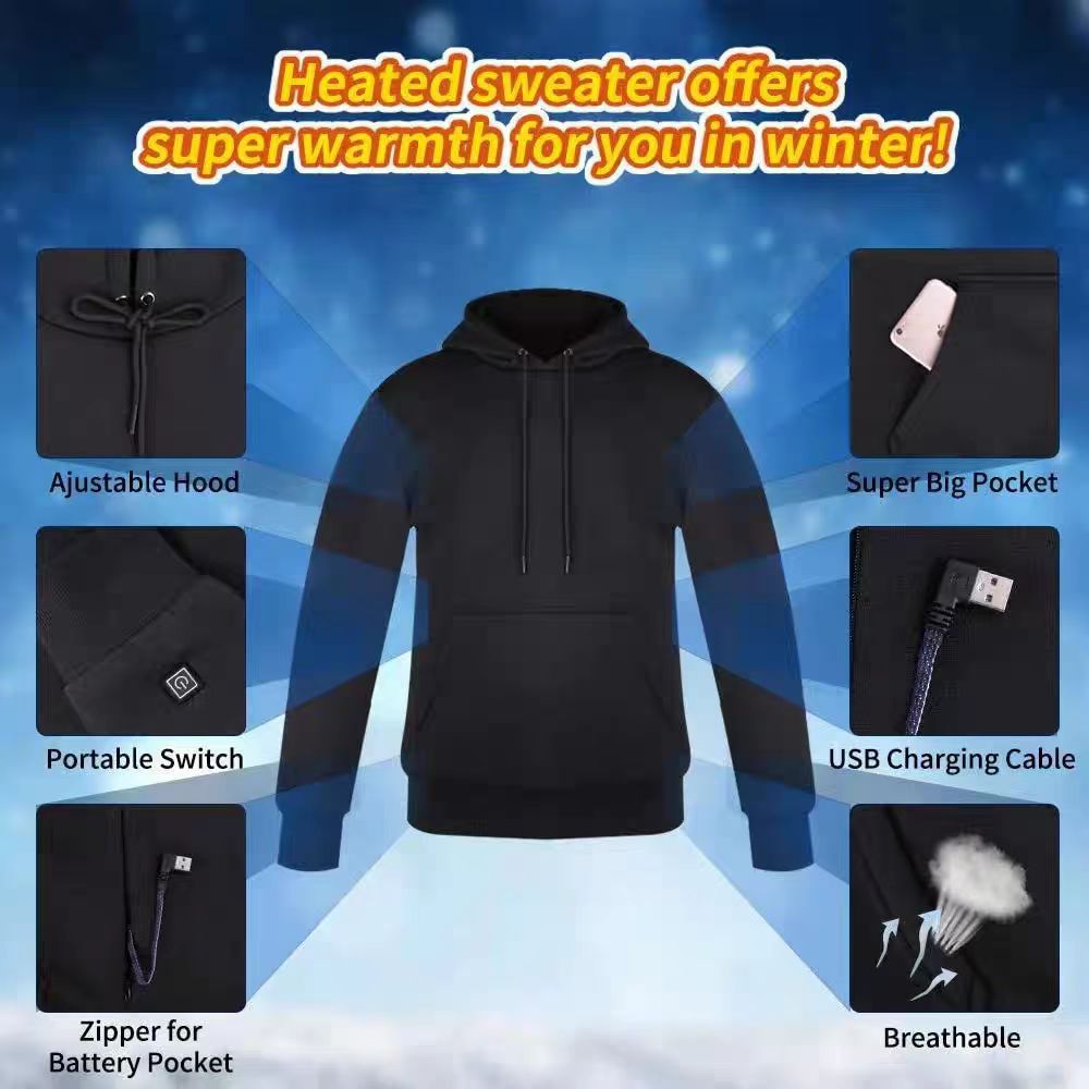 European and American cross-border Amazon independent station USB heating sweatshirt electric heating warm hooded sweatshirt casual men and women's clothing - Image 5