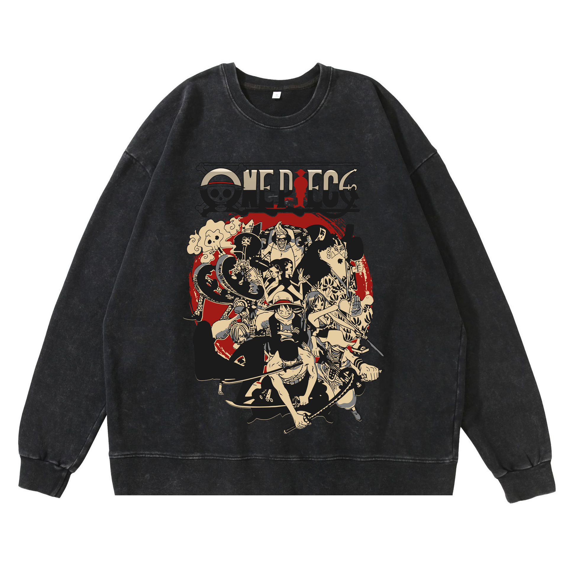 360g heavy washed retro sweatshirt street hip-hop anime American style pirate Luffy Zoro cotton autumn sweatshirt - Image 19