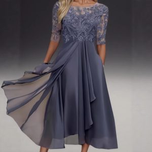 Chiffon Patchwork Lace Long Dress