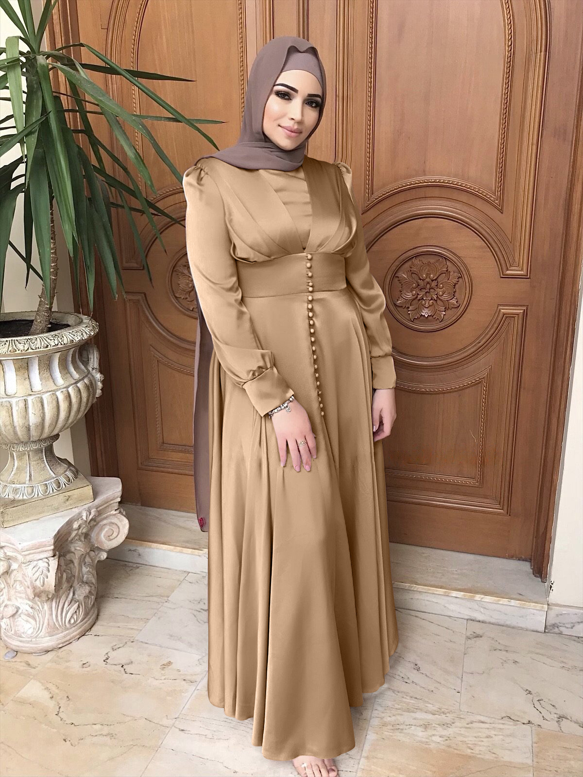 New cross-border Middle East Muslim women's dress summer elegant satin beaded dress muslim abaya - Image 7
