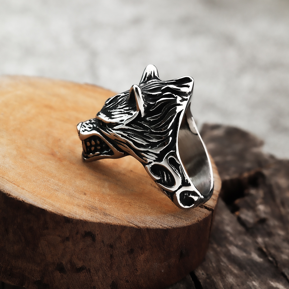 European and American style retro hip-hop hollow wolf head pattern fashion men's ring domineering Viking ring - Image 5
