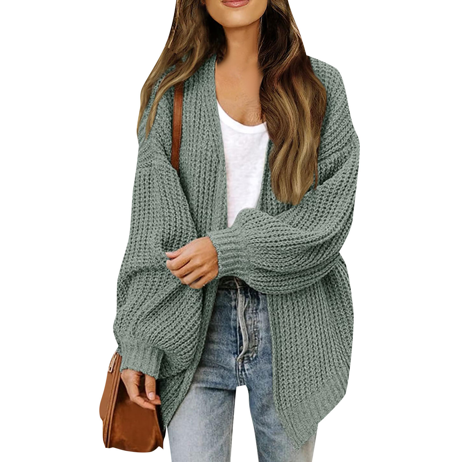 Amazon export women's lantern sleeve chunky knit cardigan 2026 autumn and winter new pocket knit sweater women's coat - Image 6