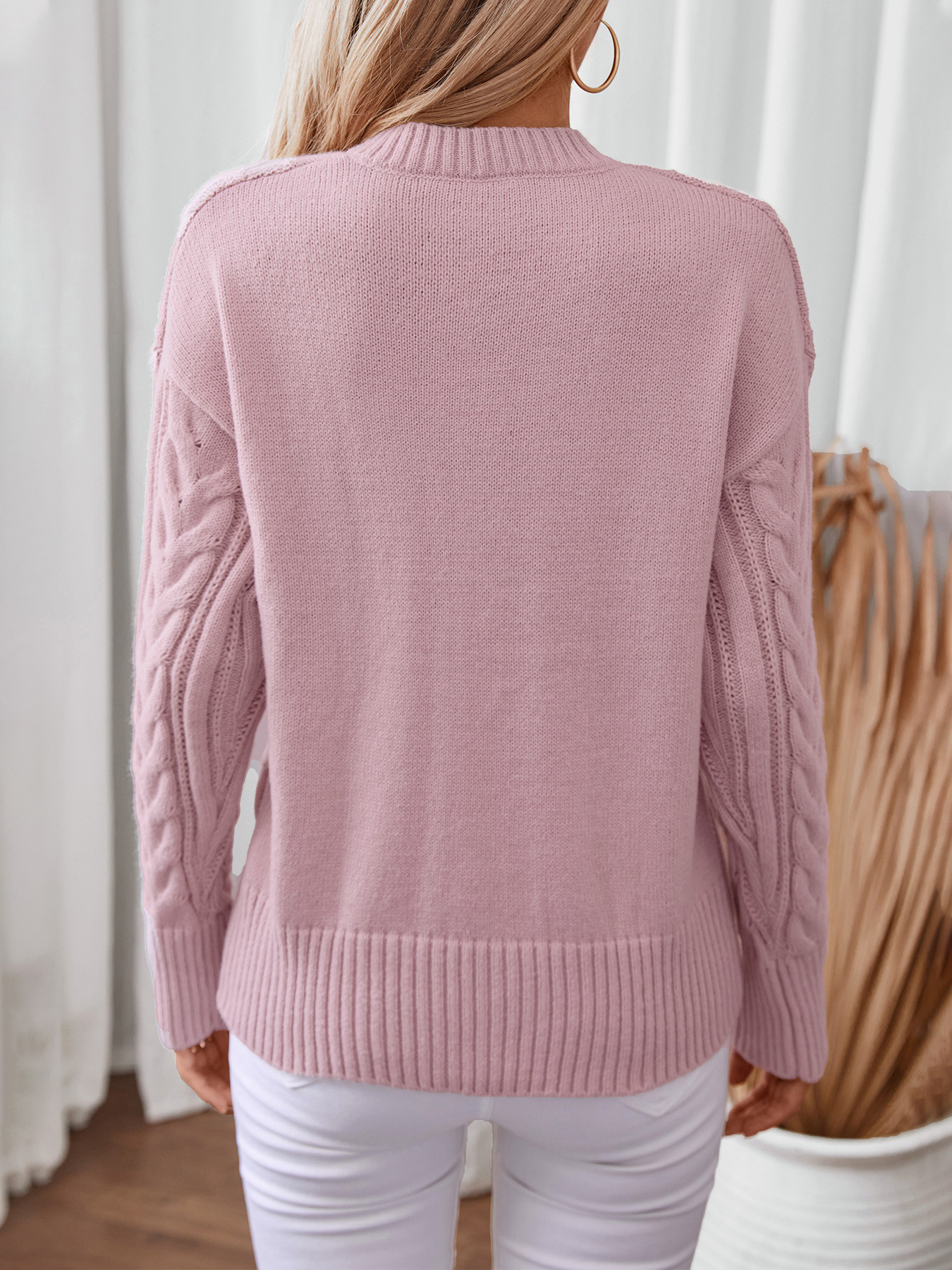 Fur-trimmed V-neck pullover European and American style women's knit sweater, 2024 autumn/winter new retro cable knit cross-border women's clothing sweater - Image 2