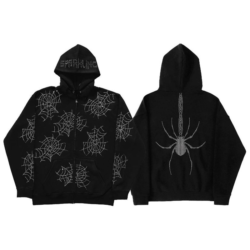 2022 AliExpress New Ladies Street Hoodie Skull Rhinestone Zipper Hooded Hoodie - Image 18