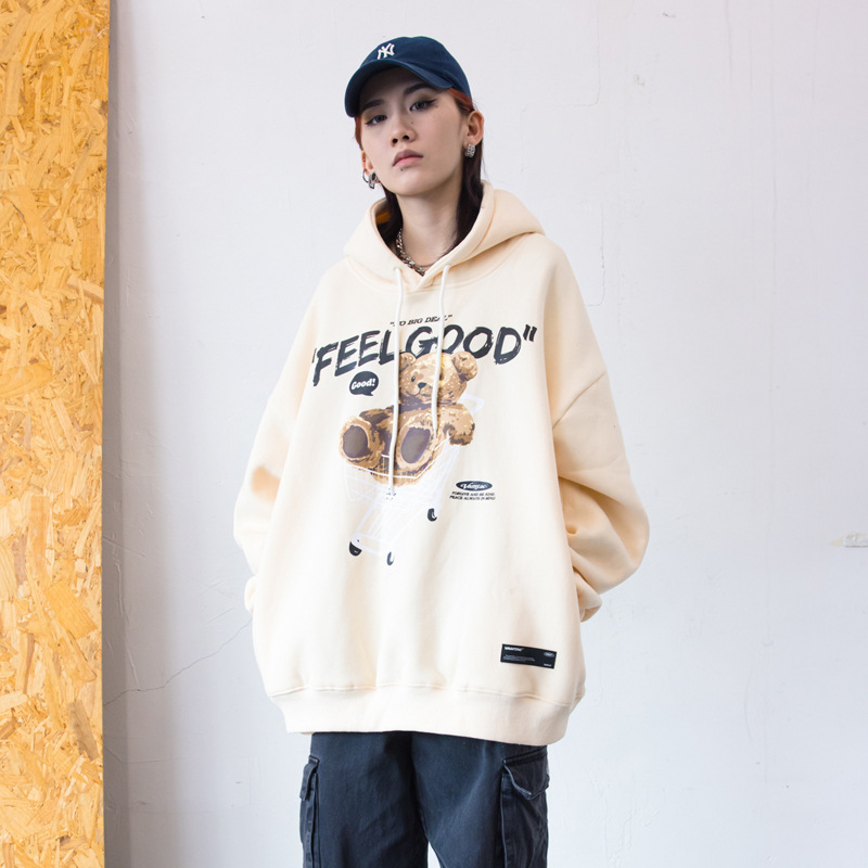 VAMTAC2021 autumn and winter new European and American street fun puppet bear print tide brand couple loose hooded sweater - Image 5