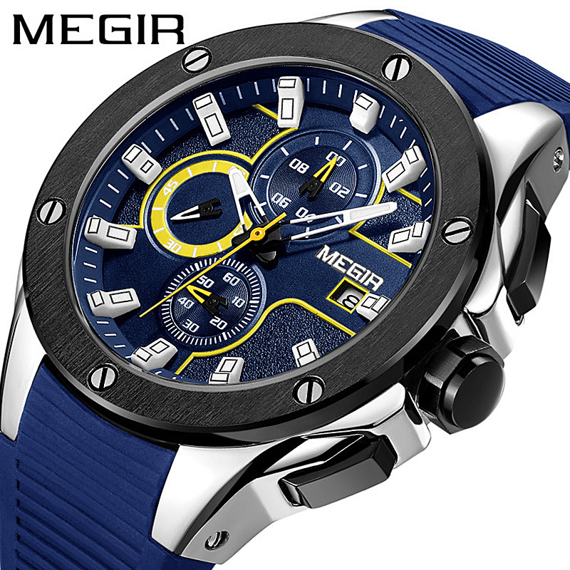 MEGIR cross-border explosive multifunctional fashion silicone strap sports quartz watch men's waterproof luminous wholesale watch - Image 3