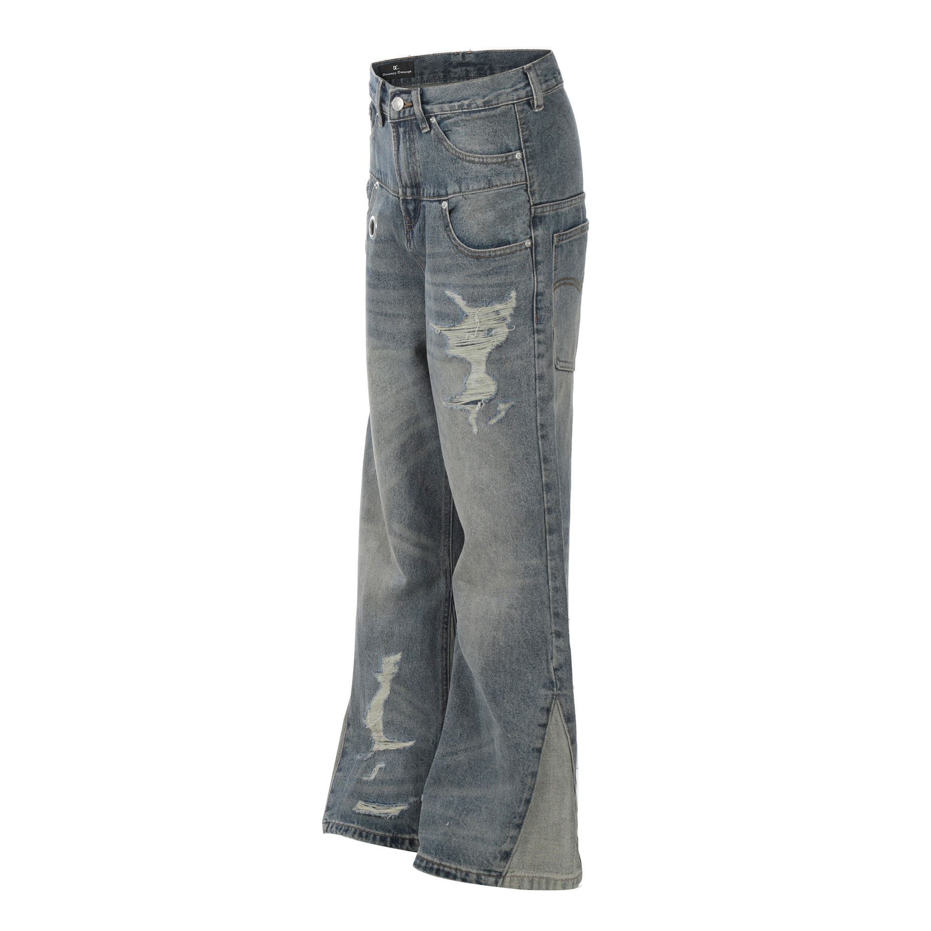 G6608 American Retro 2024 Trendy Washed Distressed High-End Design Men's Loose Flare Jeans - Image 2