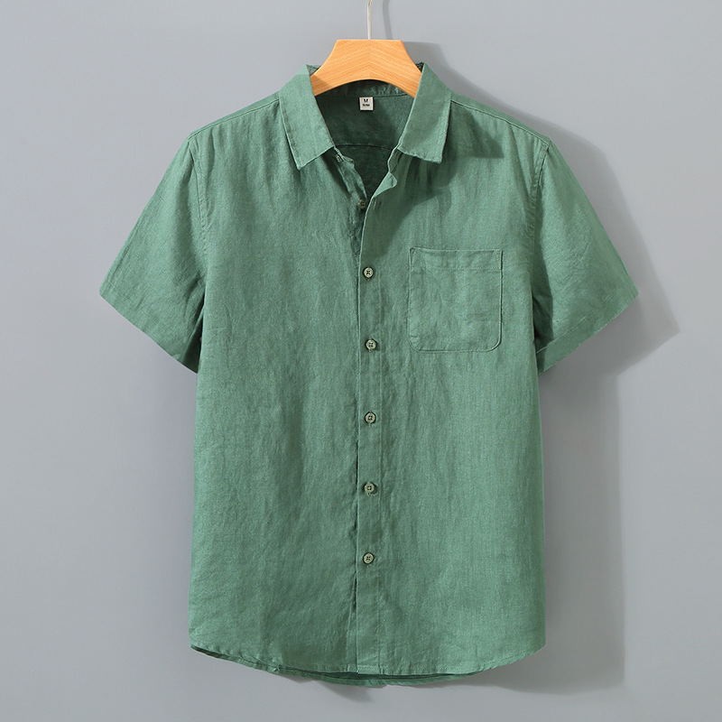 Summer linen short-sleeved shirt for middle-aged men's business casual pure linen pocket shirt loose cardigan half-sleeved linen clothing - Image 10