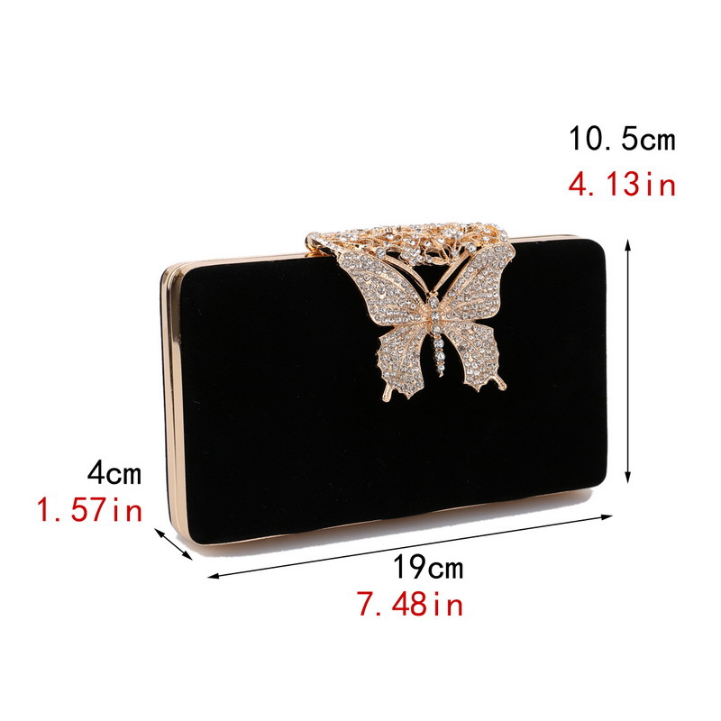 Cross-border hot-selling diamond-studded evening bag bow high-end ladies velvet banquet bag evening dress clutch bag - Image 2