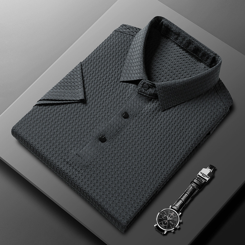 Summer men's short-sleeved t-shirt middle-aged and young casual lapel POLO shirt 2023 new quality seamless men's tops - Image 5