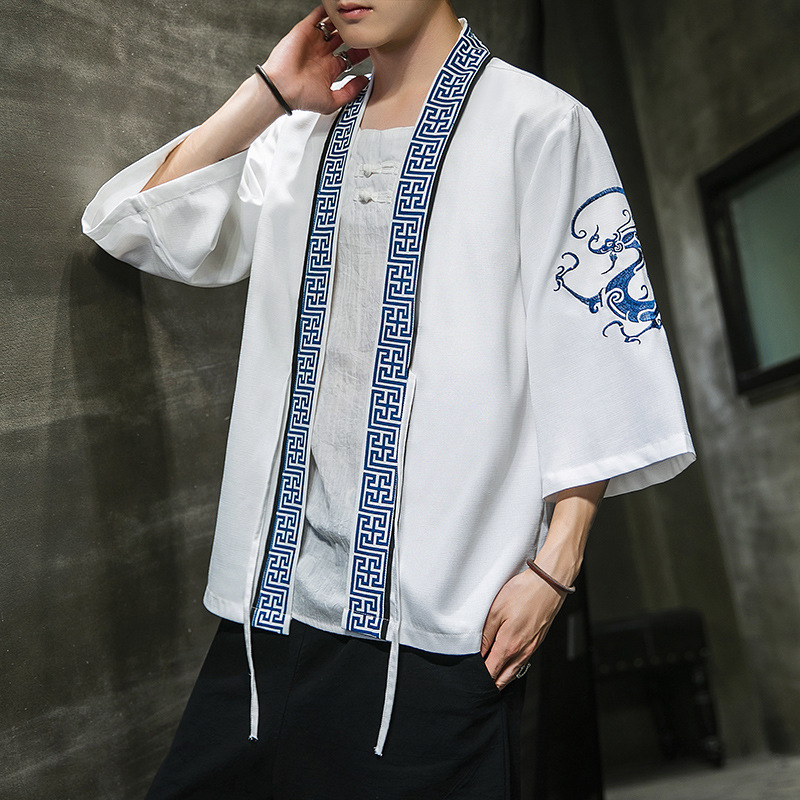 AliExpress new Chinese style round dragon embroidery three-quarter sleeve cardigan Hanfu sunscreen clothing men's Japanese loose jacket men - Image 13