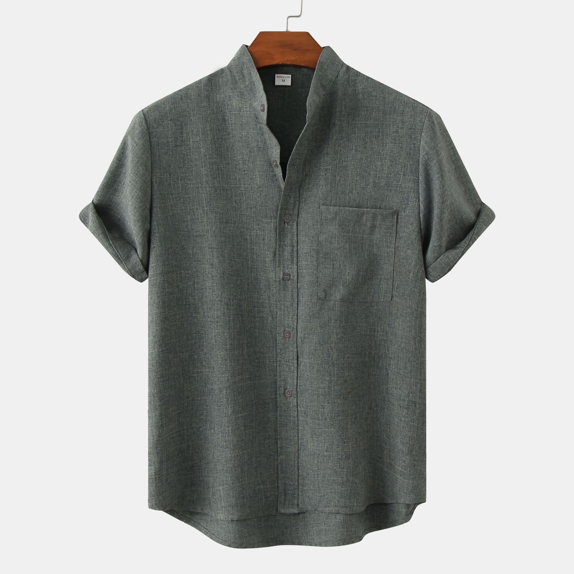2024 Summer New Men's Wish Amazon AliExpress Hot Selling Source Short Sleeve Solid Color Cotton and Linen Men's Shirt - Image 7