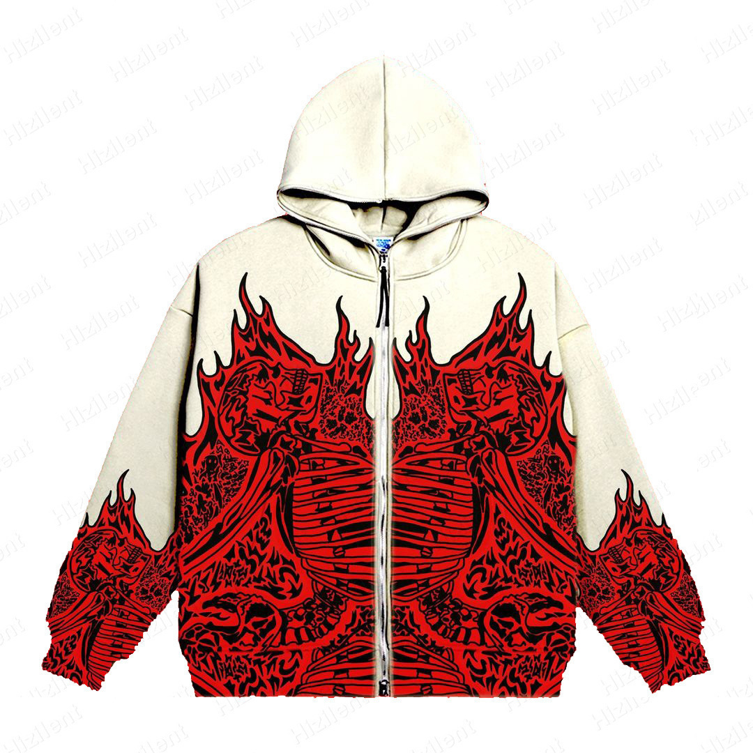 2022 Cross Border Men's Streetwear Vintage Skull Hoodie Zipper Hoodie Sweatshirt Gothic Tops - Image 7