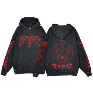 Anime Berserk Hoodie Men's Clothing Black Vintage Print Cot