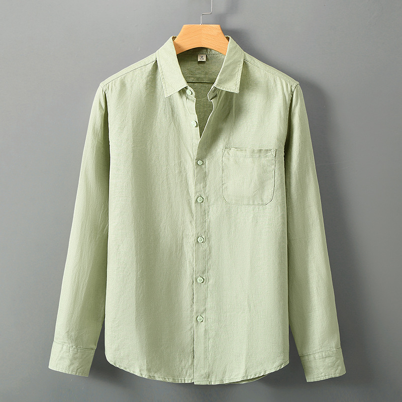 Summer linen short-sleeved shirt for middle-aged men's business casual pure linen pocket shirt loose cardigan half-sleeved linen clothing - Image 25