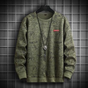 Sweater men's 2023 spring new youth fashion full print casual loose American round neck suede sweater cross-border
