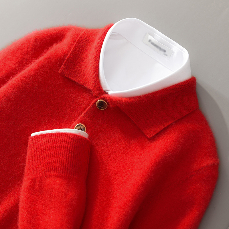 New 100-neck men's pure polo shirt, base layer knitted 23 pullover sweater, wool sweater, autumn and winter shirt, loose fit. - Image 2