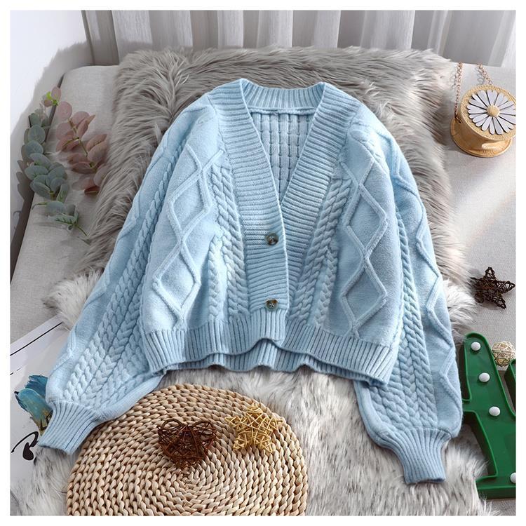Free shipping Xiaoxiangfeng short knitted cardigan women's autumn new style Korean loose lazy lantern sleeve sweater - Image 4